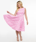 1950s Pink & White Polka Dot Cotton Lyra Swing Dress