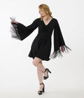 Smak Parlour Black Fringe Bell Sleeve Fit & Flare Dress